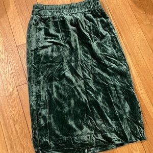 Hunter green velvet midi skirt